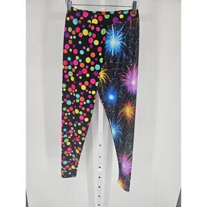 Running Funky Womens Sz S Athletic Leggings Bright Polka Dot and Firework Print